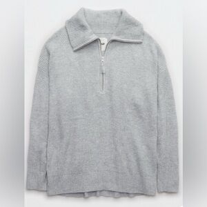 AERIE COZYUP WAFFLE QUARTER ZIP SWEATER